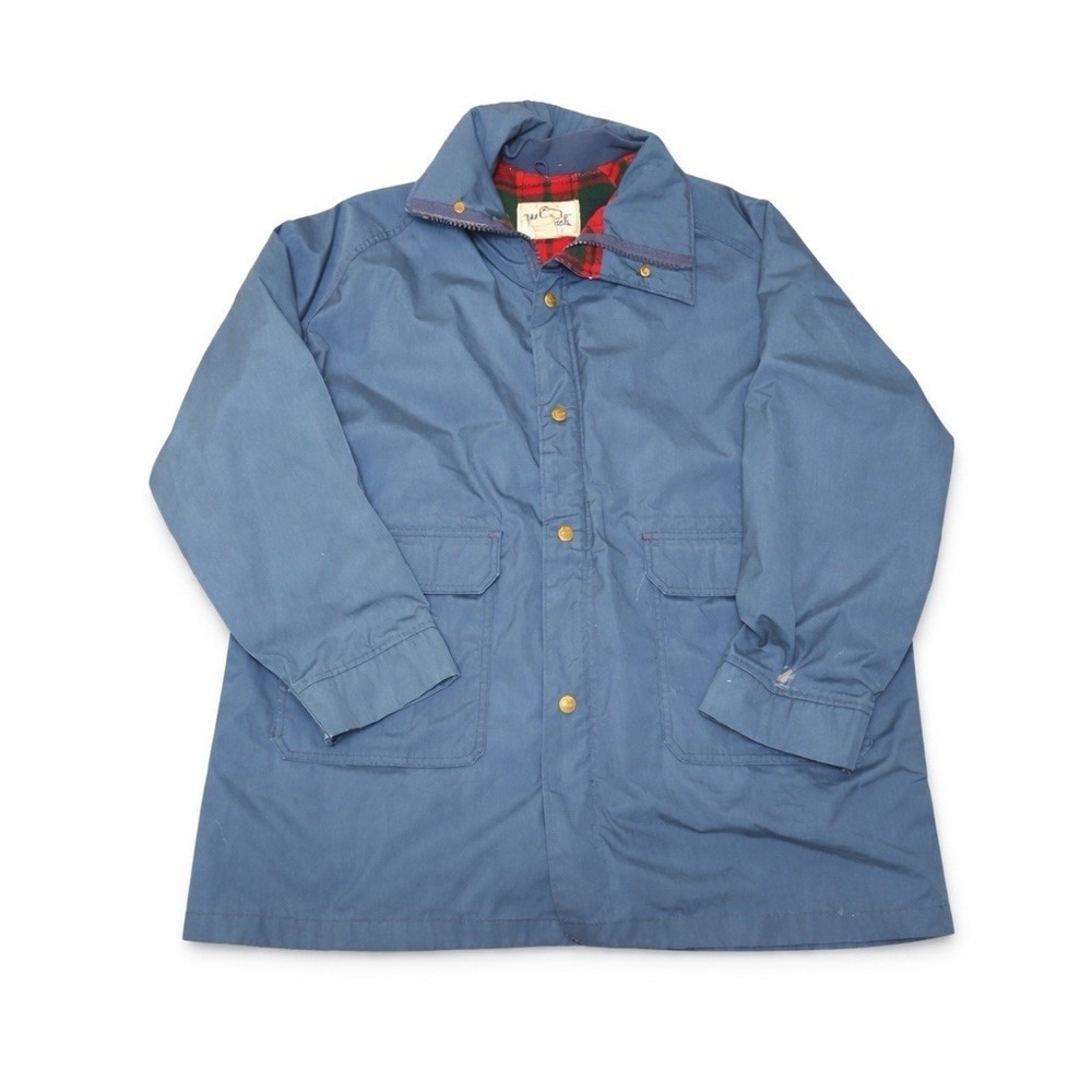 Vintage 80s 90s Woolrich‎ John Rich & Bros Blue Parka Coat Red Plaid Lining XL